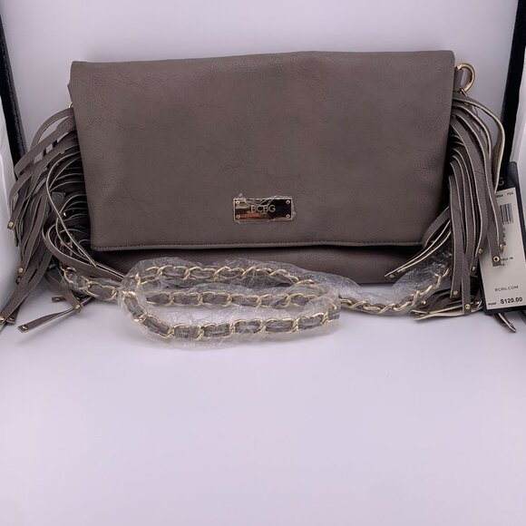 NWT BCBG Paris Taupe Fringe Foldover Crossbody Bag - Picture 1 of 15